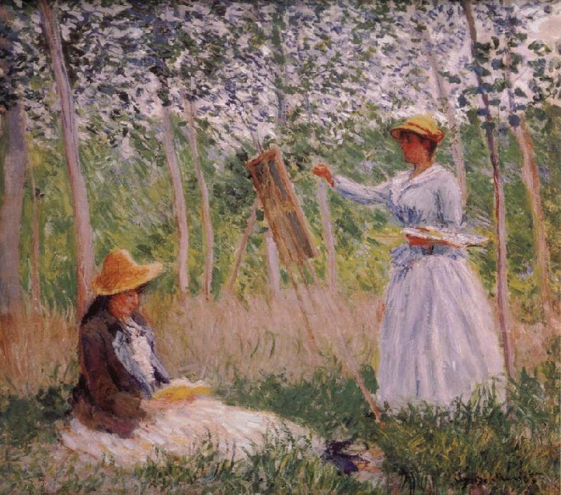 Claude Monet Suzanne Reading and Blanche Painting by the Marsh at Giverny oil painting image